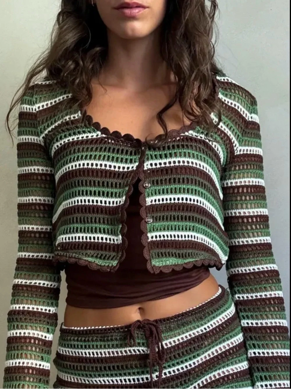 Zara Striped Crochet Top in Brown, Olive and White